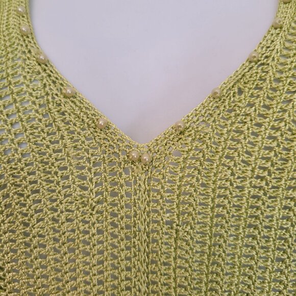 Kroshetta by Papillon S Green Rayon Sleeveless Crochet Top Boho Coastal Beaded - Picture 8 of 8